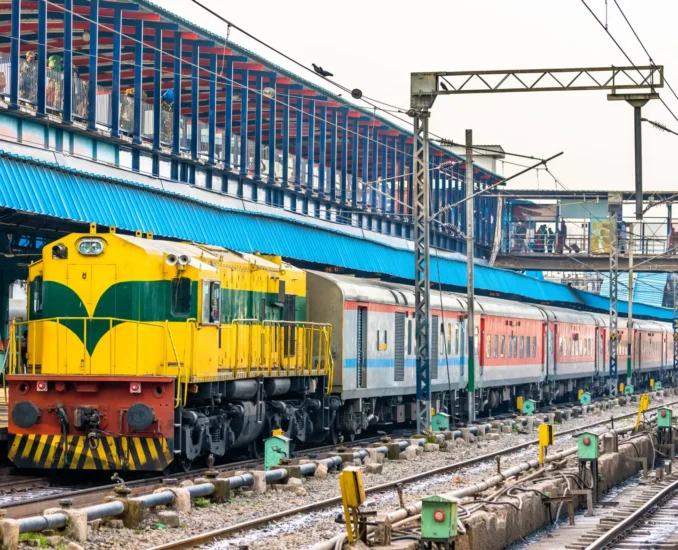 Passenger Train at New Delhi Railway Station. The capital of India