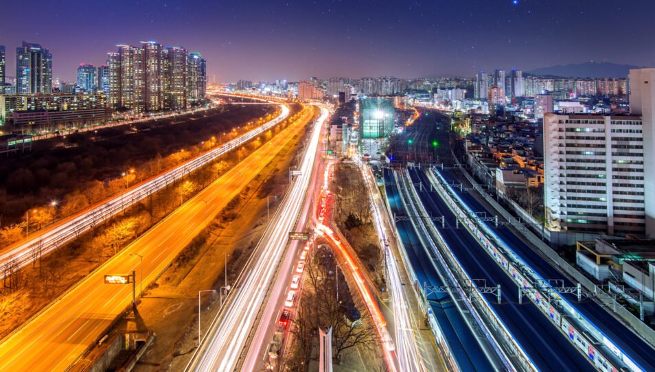 Traffic in Singil district, Seoul Korea skyline at night. Traffic in Singil district, Seoul Korea skyline at night.